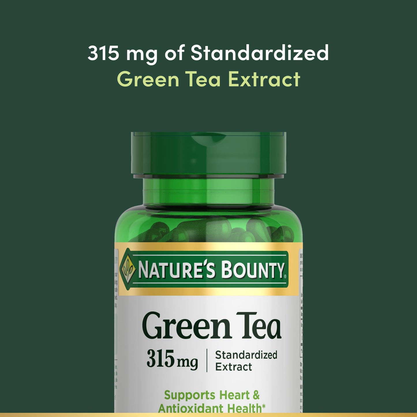 Close up of Nature's Bounty green tea extract supplement label details
