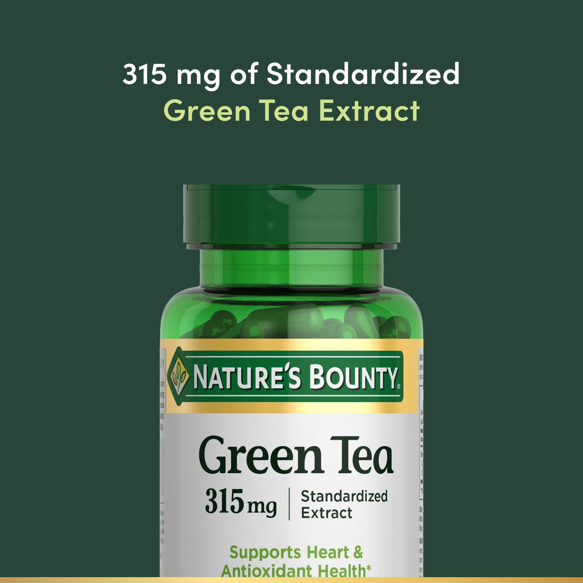 Close up of Nature's Bounty green tea extract supplement label details