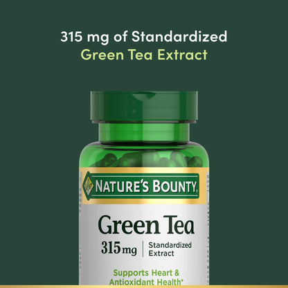 Close up of Nature's Bounty green tea extract supplement label details