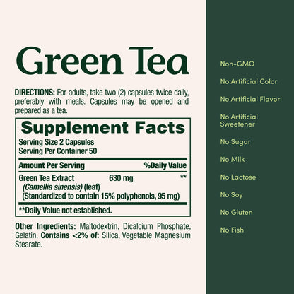 Nature's Bounty Green Tea 315mg capsules dietary supplement packaging