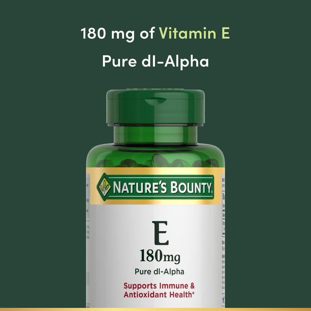 Natures Bounty Vitamin E rapid release capsules close up