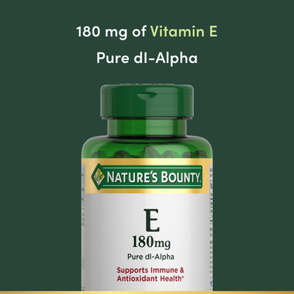 Nature's Bounty Vitamin E immune health support capsules angled bottle presentation