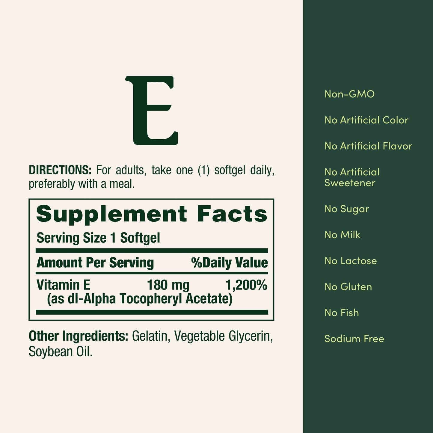 Nature's Bounty non-GMO gluten-free Vitamin E supplement bottle top cap view