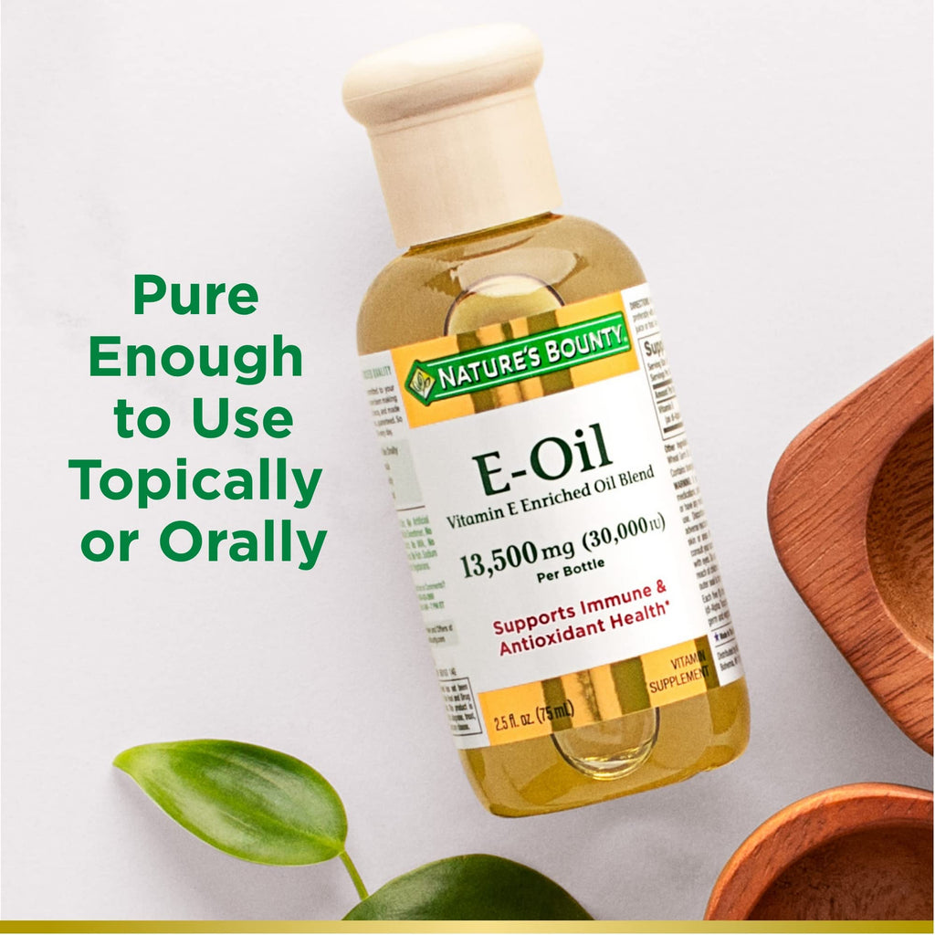 Nature's Bounty Vitamin E Oil bottle side nutritional panel