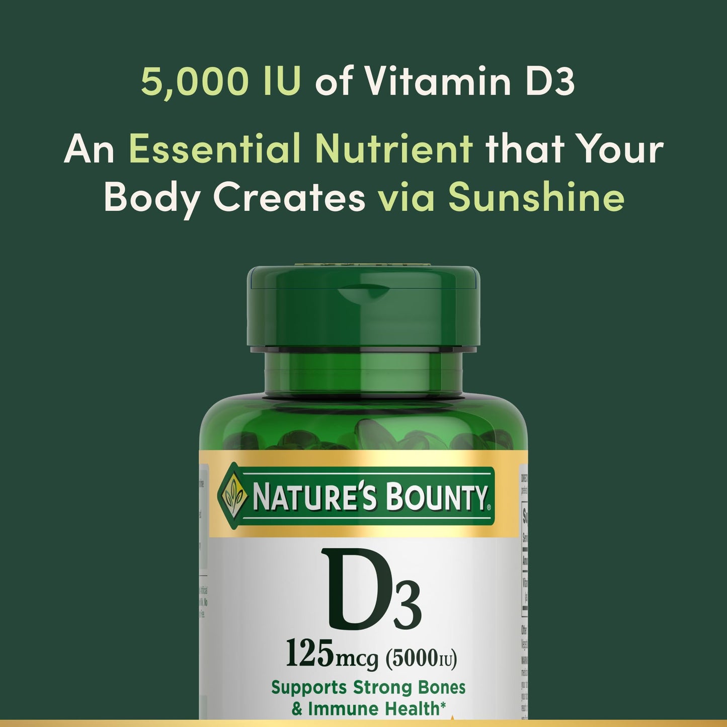 Nature's Bounty high potency vitamin D supplement package contents