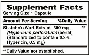 Nature's Bounty St. John's Wort herbal supplement label and capsule details