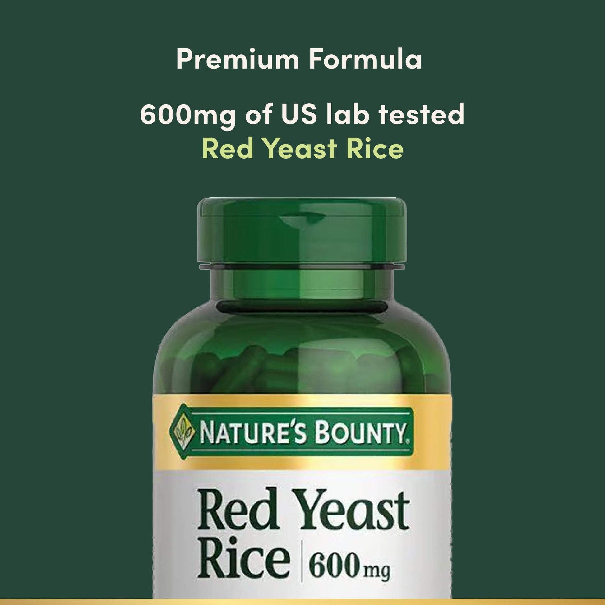 Side angle view of the non-GMO and gluten-free USA imported red yeast rice bottle