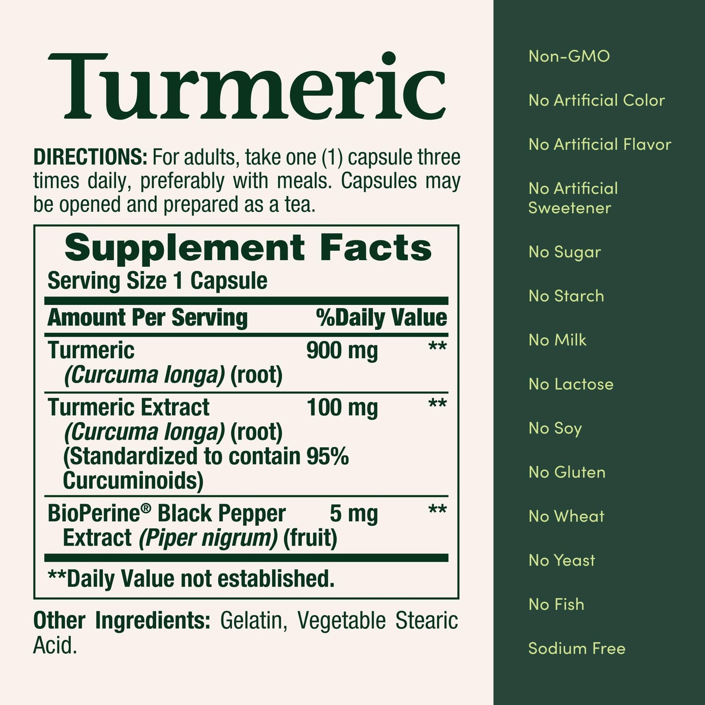 Nature's Bounty Turmeric 1000mg herbal joint supplement showcasing the non GMO and gluten free certifications