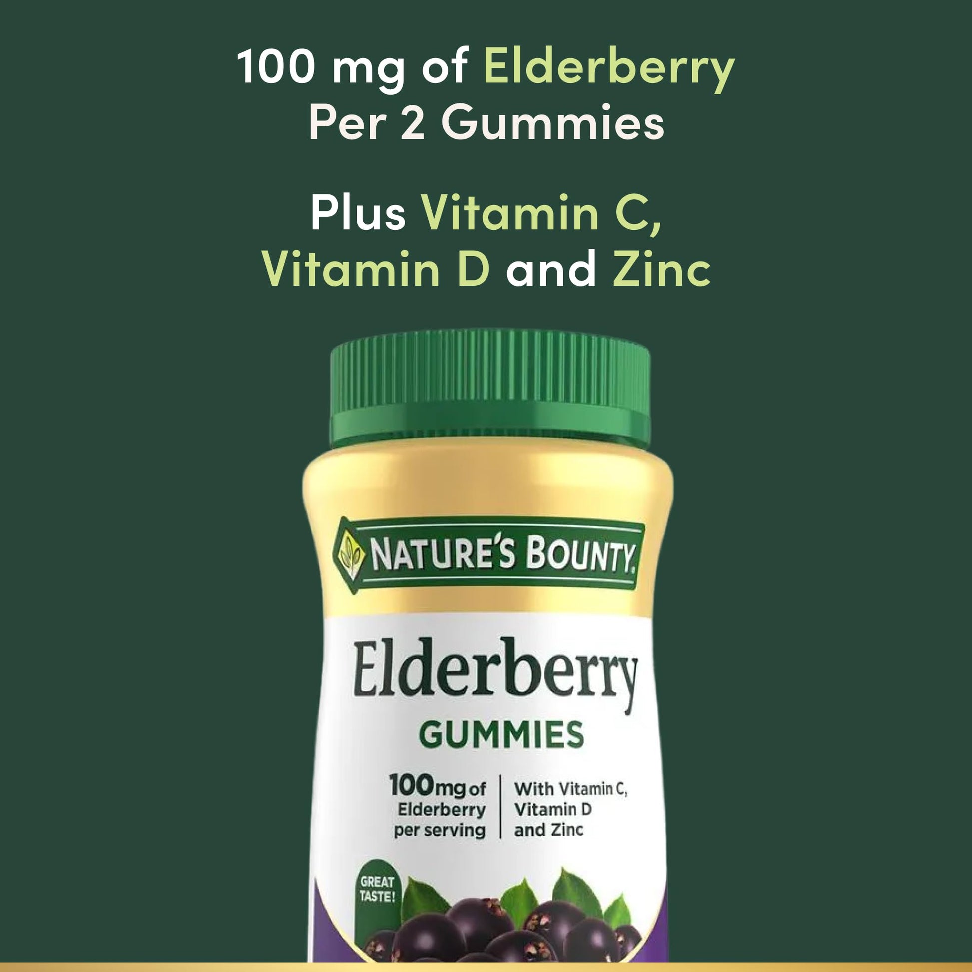 Nutritional facts and ingredient label of Nature's Bounty Elderberry Gummies