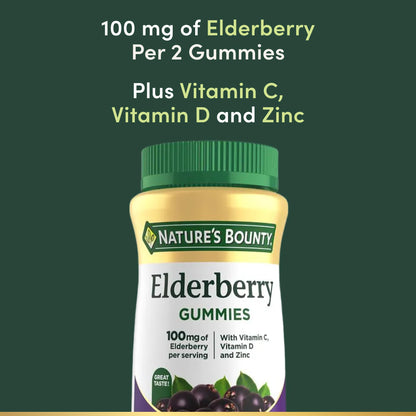 Nutritional facts and ingredient label of Nature's Bounty Elderberry Gummies