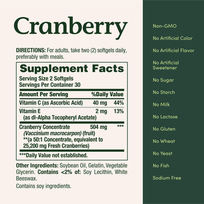 Nature's Bounty Cranberry 25200 mg equivalent 60 softgels packaging premium dietary supplement.