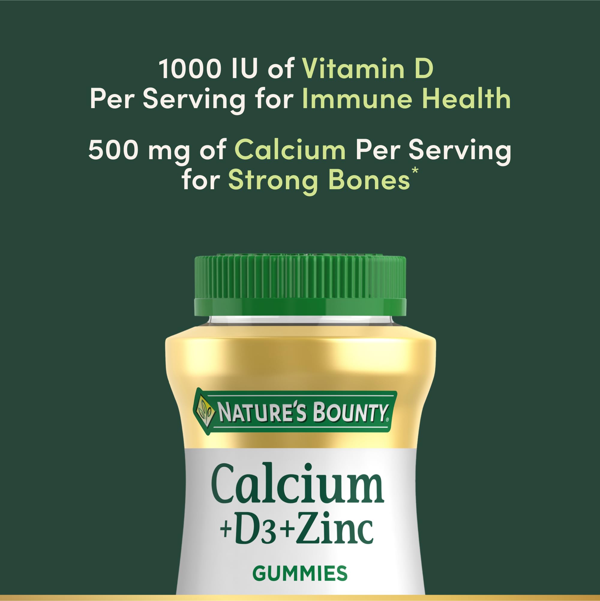 Imported Nature's Bounty immune and bone support gummies nutrition facts and ingredients label