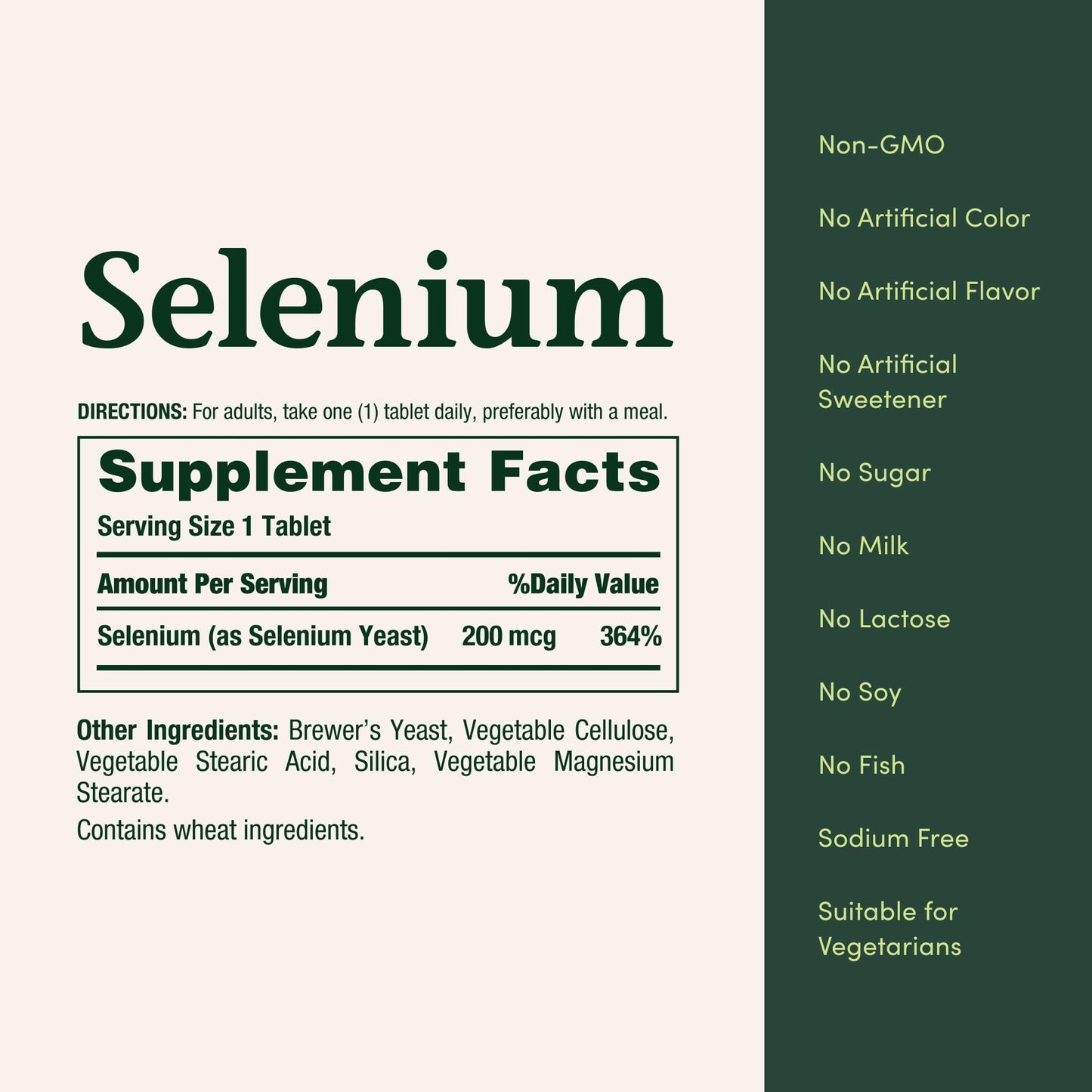 Close up of the vegetarian friendly and non GMO certification labels on Nature's Bounty Selenium.