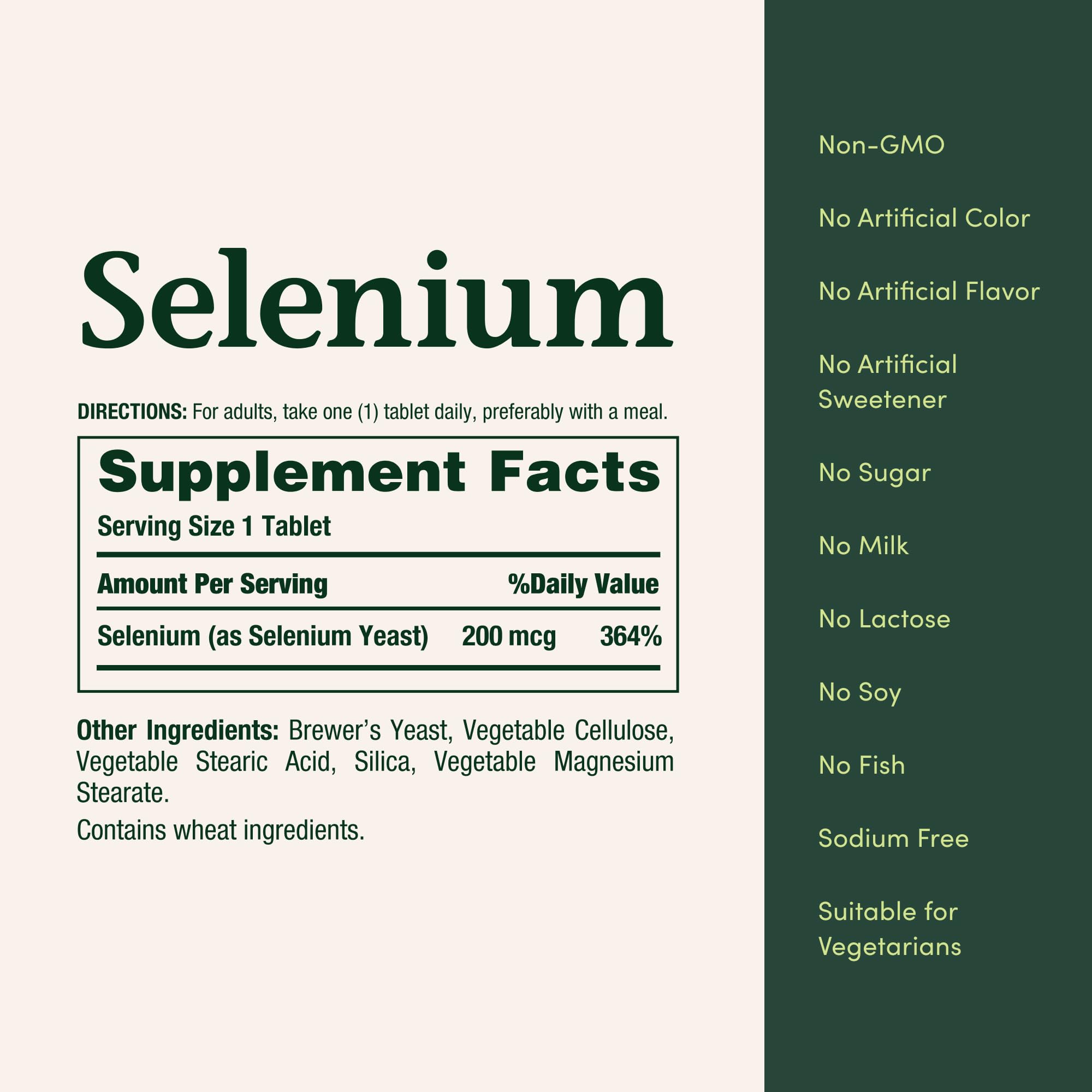 Close up of the vegetarian friendly and non GMO certification labels on Nature's Bounty Selenium.