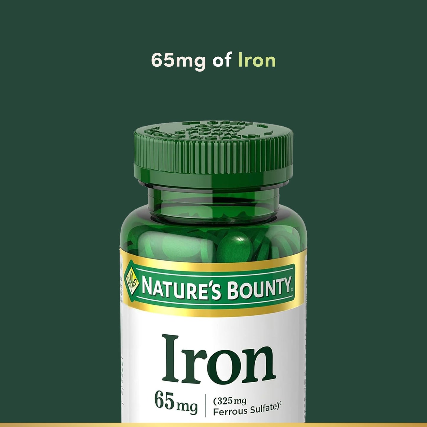 Nature's Bounty Iron 100 Vegetarian Tablets imported bottle side view