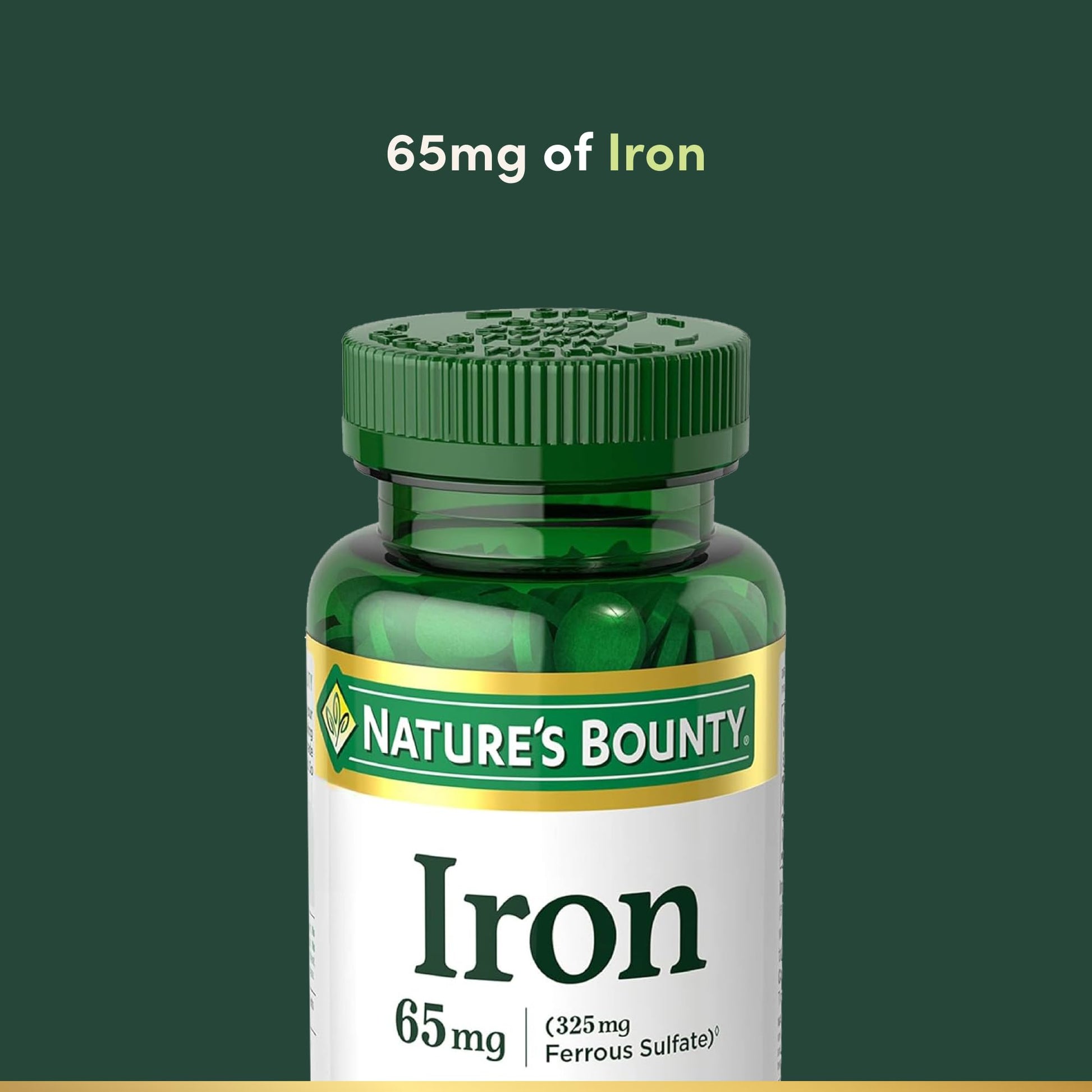 Nature's Bounty Iron 100 Vegetarian Tablets imported bottle side view