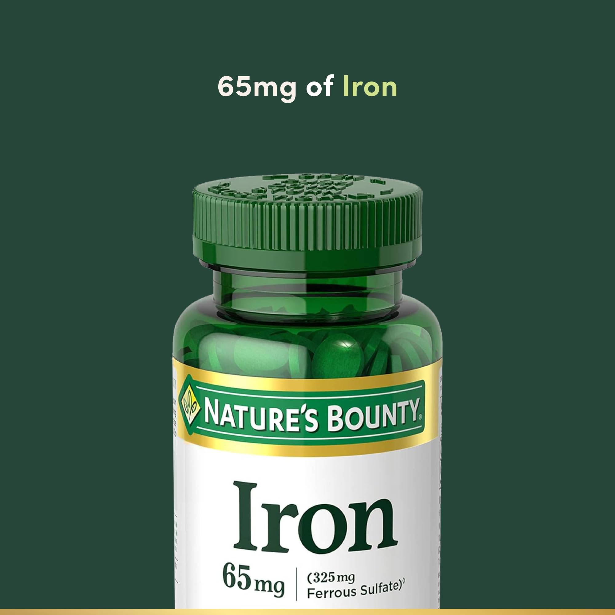 Nature's Bounty Iron 100 Vegetarian Tablets imported bottle side view