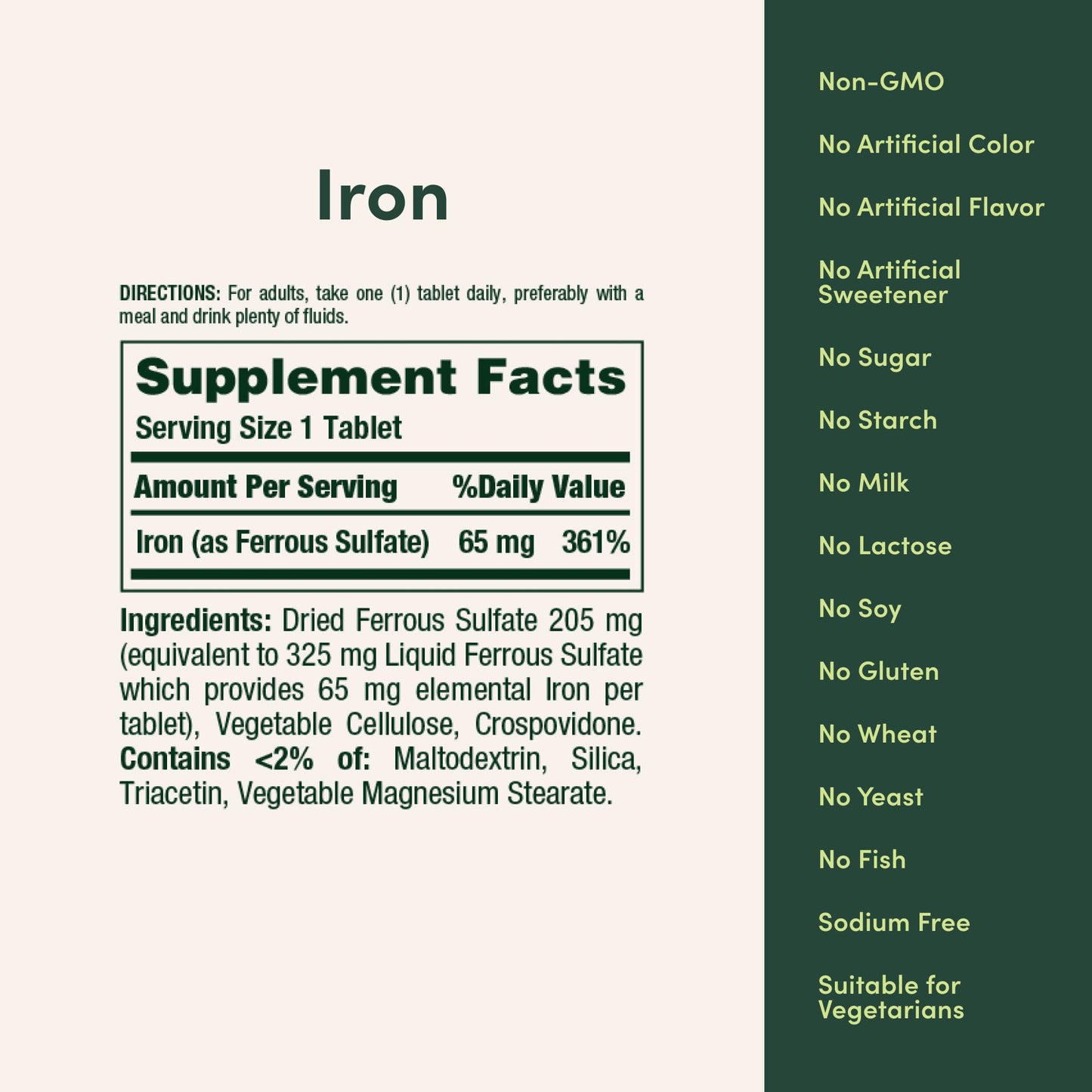 Nature's Bounty authentic USA imported iron supplement packaging details