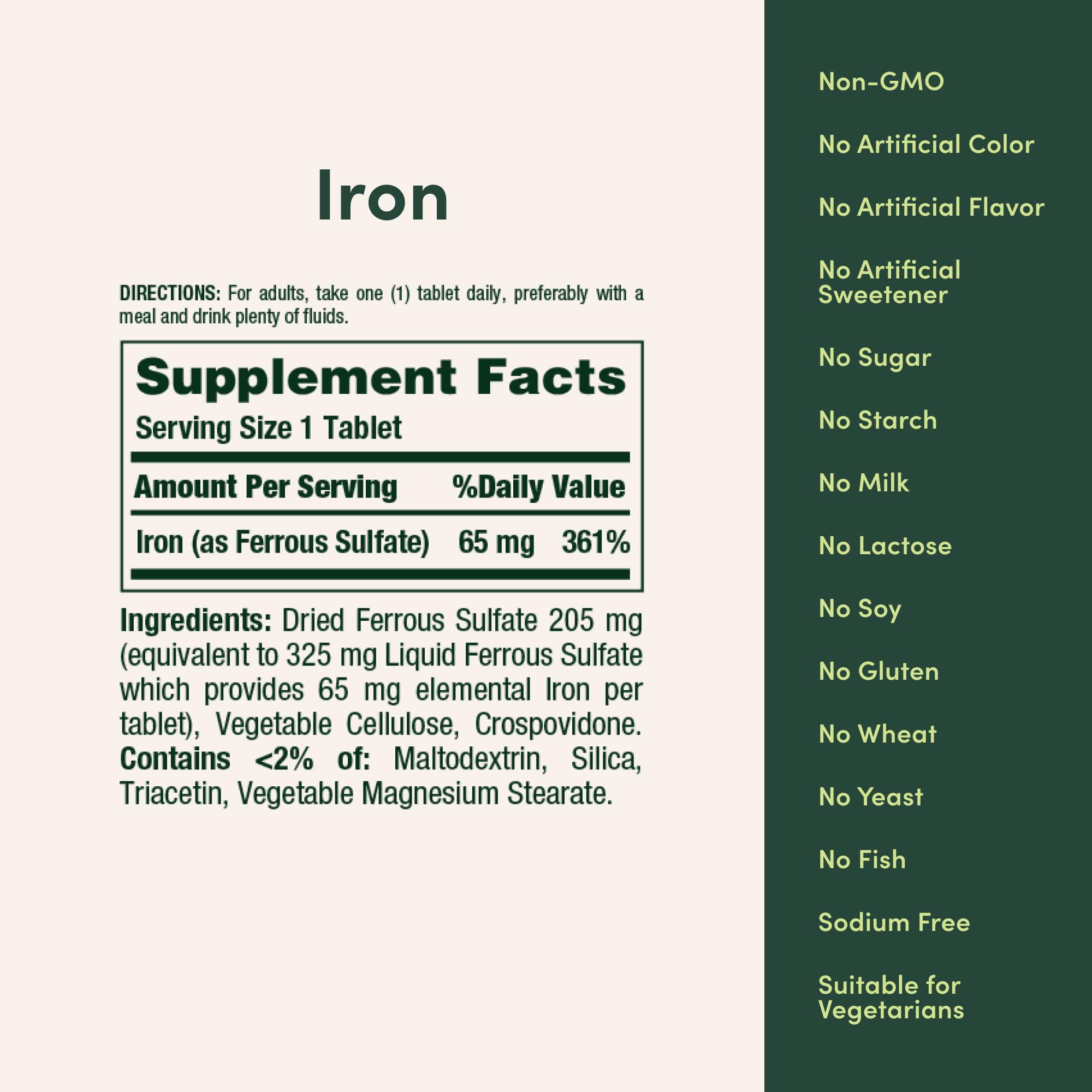 Nature's Bounty authentic USA imported iron supplement packaging details