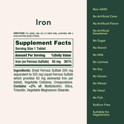 Nature's Bounty authentic USA imported iron supplement packaging details