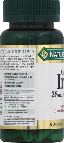 Side view of Nature's Bounty non-constipating daily iron dietary supplement for health support