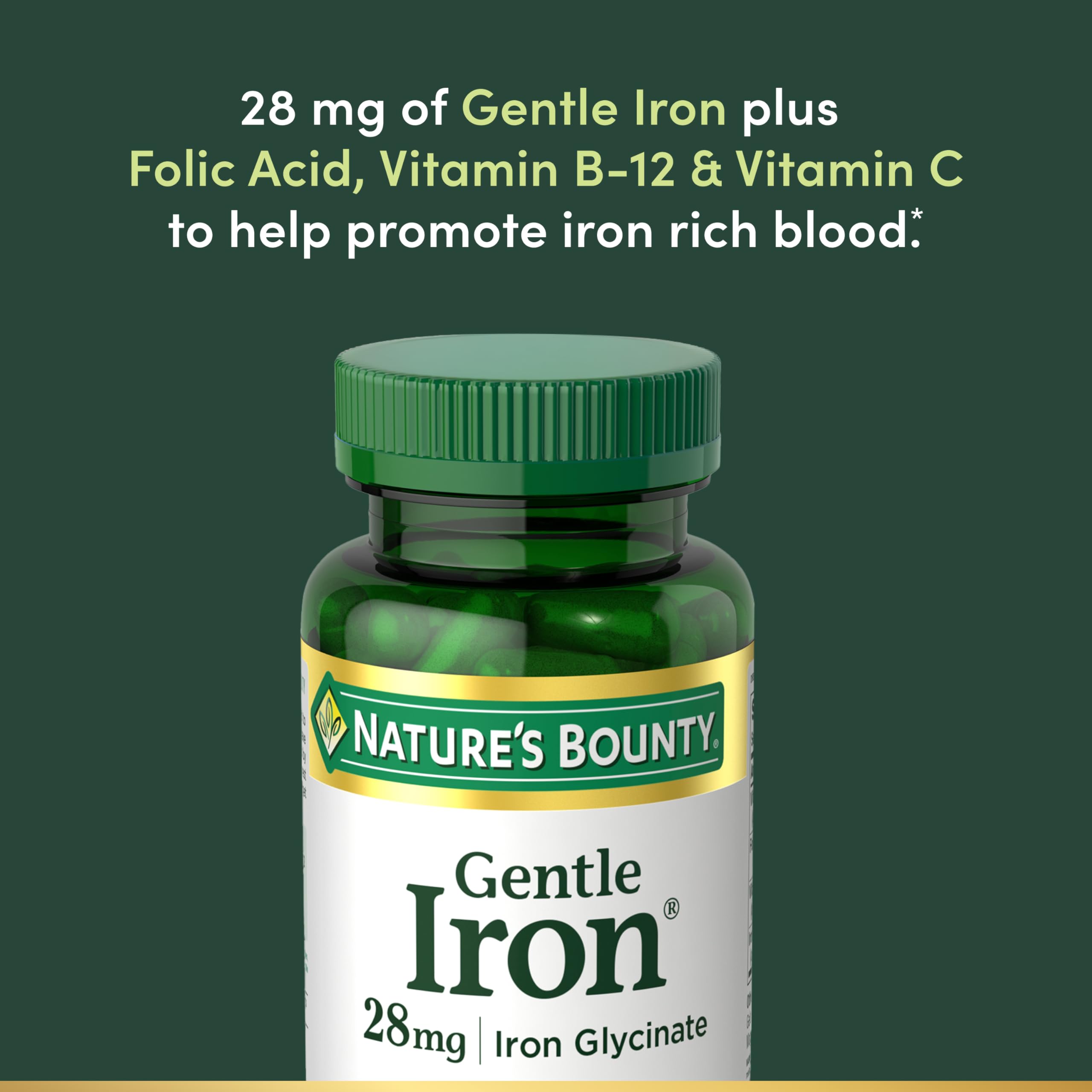 Nature's Bounty gentle stomach mineral capsules with vitamin C and B12 clear details