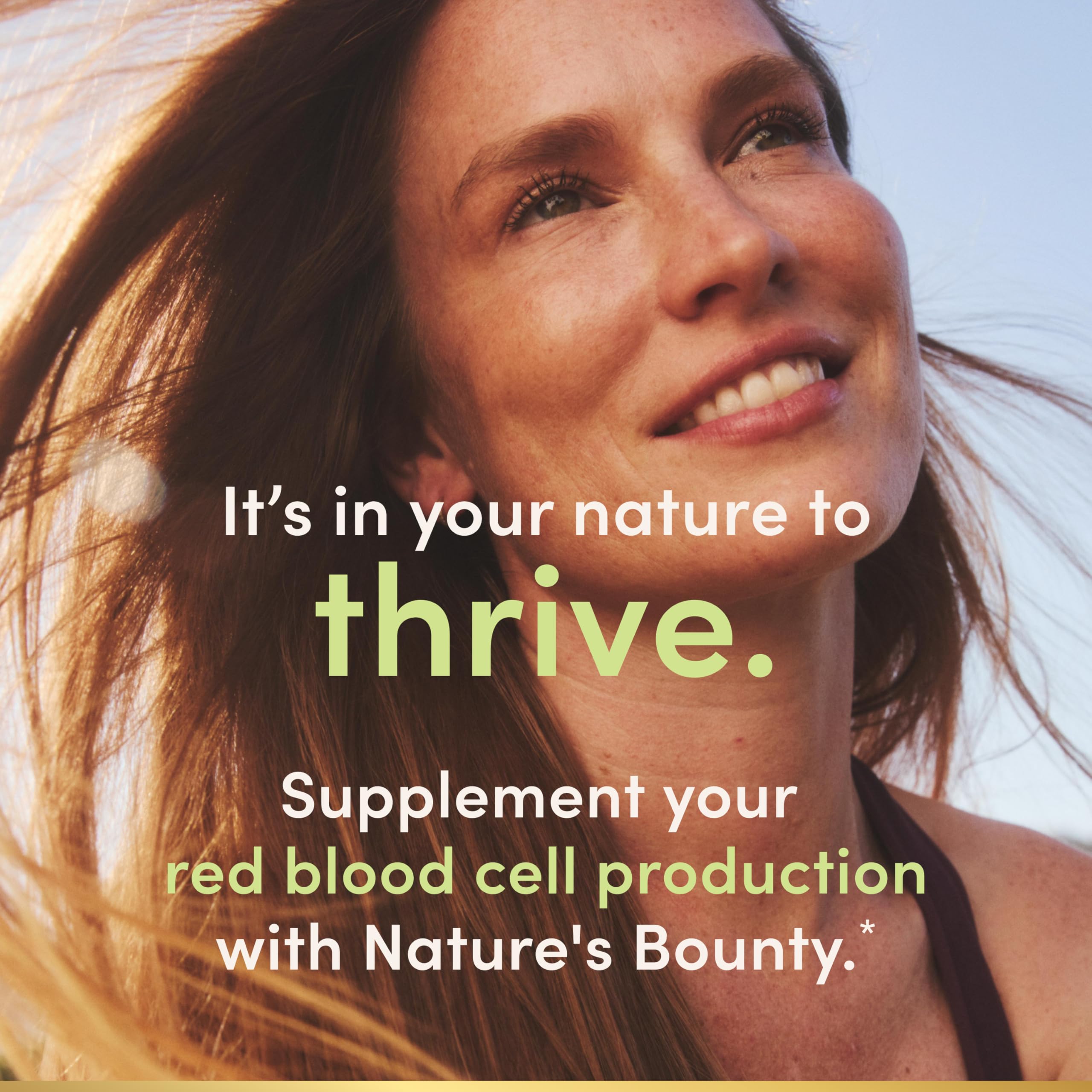 Close up of Nature's Bounty red blood cell and energy utilization support formula directions