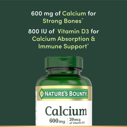 Close-up of authentic Nature's Bounty Calcium Carbonate pills for daily immune and bone support