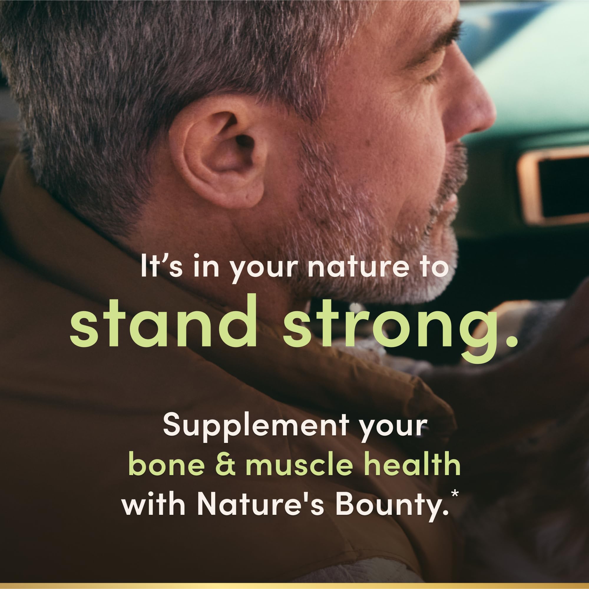 Close up of the nutritional facts table and ingredient list on the back of the Nature's Bounty calcium magnesium zinc caplets container