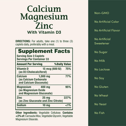 Nature's Bounty daily bone health mineral supplement bottle presented upright displaying the 100 coated caplets quantity text