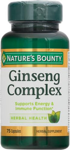 Nature's Bounty Ginseng Complex 75 Capsules ingredient panel and directions