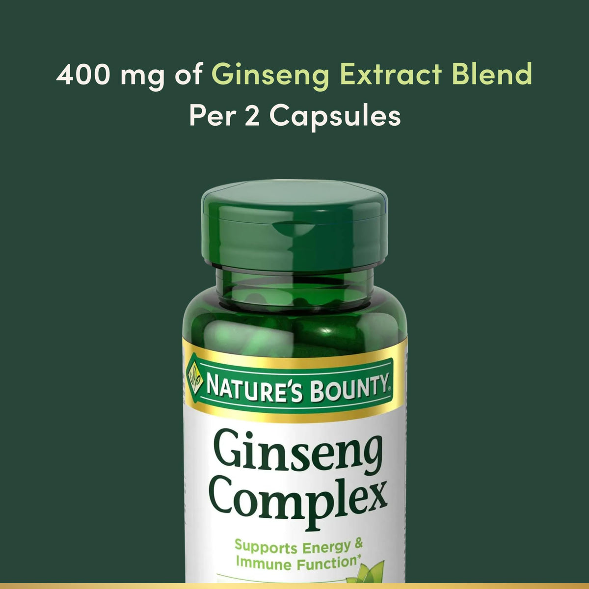 Nature's Bounty Ginseng Complex herbal health capsules close up