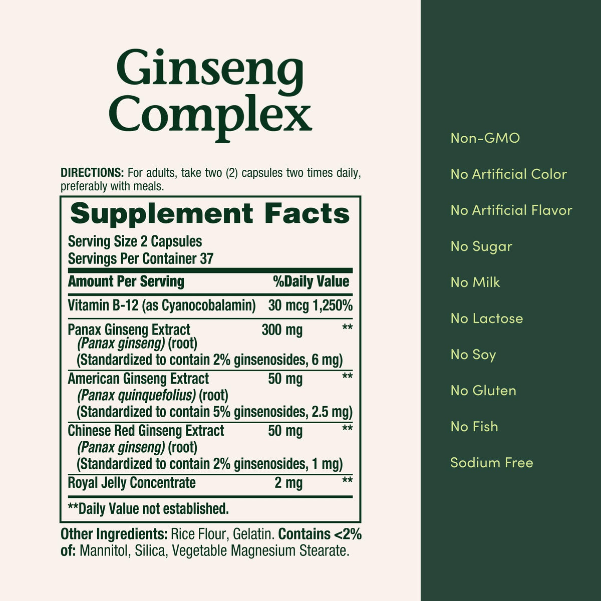 Nature's Bounty Ginseng Complex capsule count and bottle angle