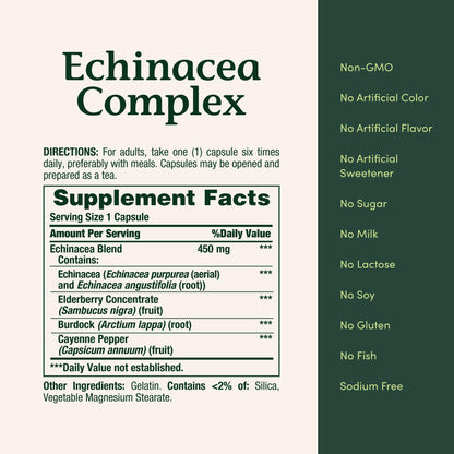 Natures Bounty Echinacea Complex nutritional information on bottle
