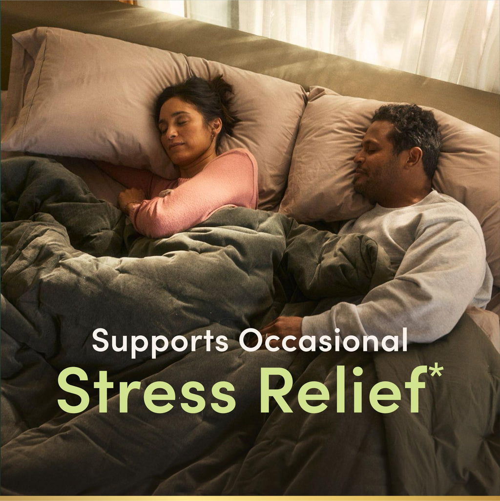 Nature's Bounty stress relief bottle showing KSM-66 Ashwagandha and L-Theanine features
