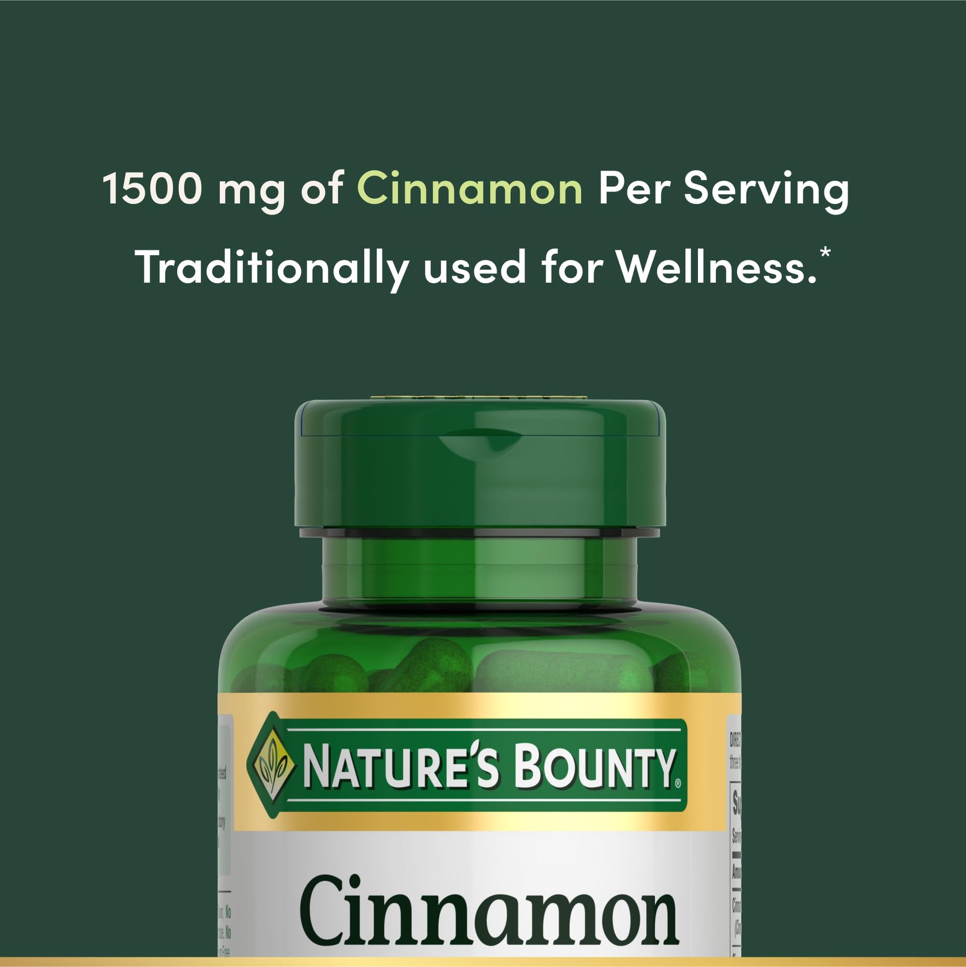 Side view of Nature's Bounty Cinnamon 100 capsule bottle