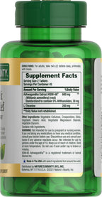 Nature's Bounty Ashwagandha and L-Theanine supplement bottle displayed against a clean background