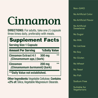 Close up of Nature's Bounty Cinnamon supplement packaging