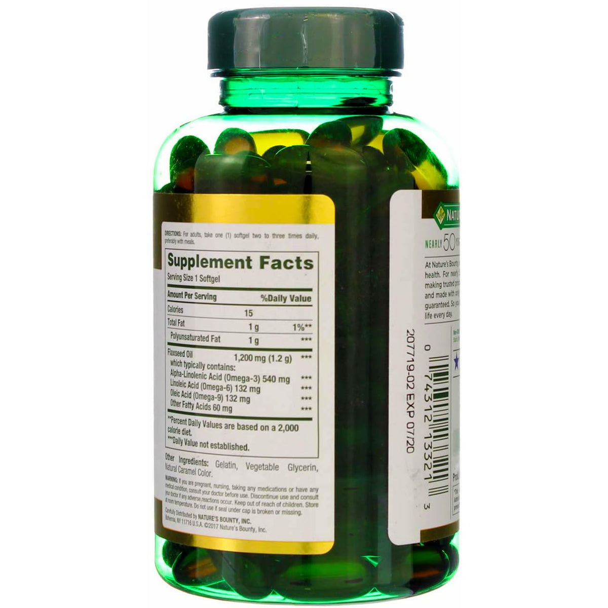 Nature's Bounty flaxseed oil label nutritional facts supplement facts