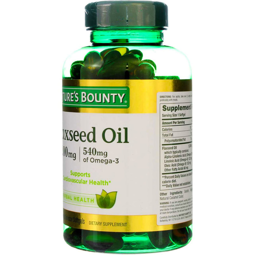 Nature's Bounty Flaxseed Oil double pack bottles side by side