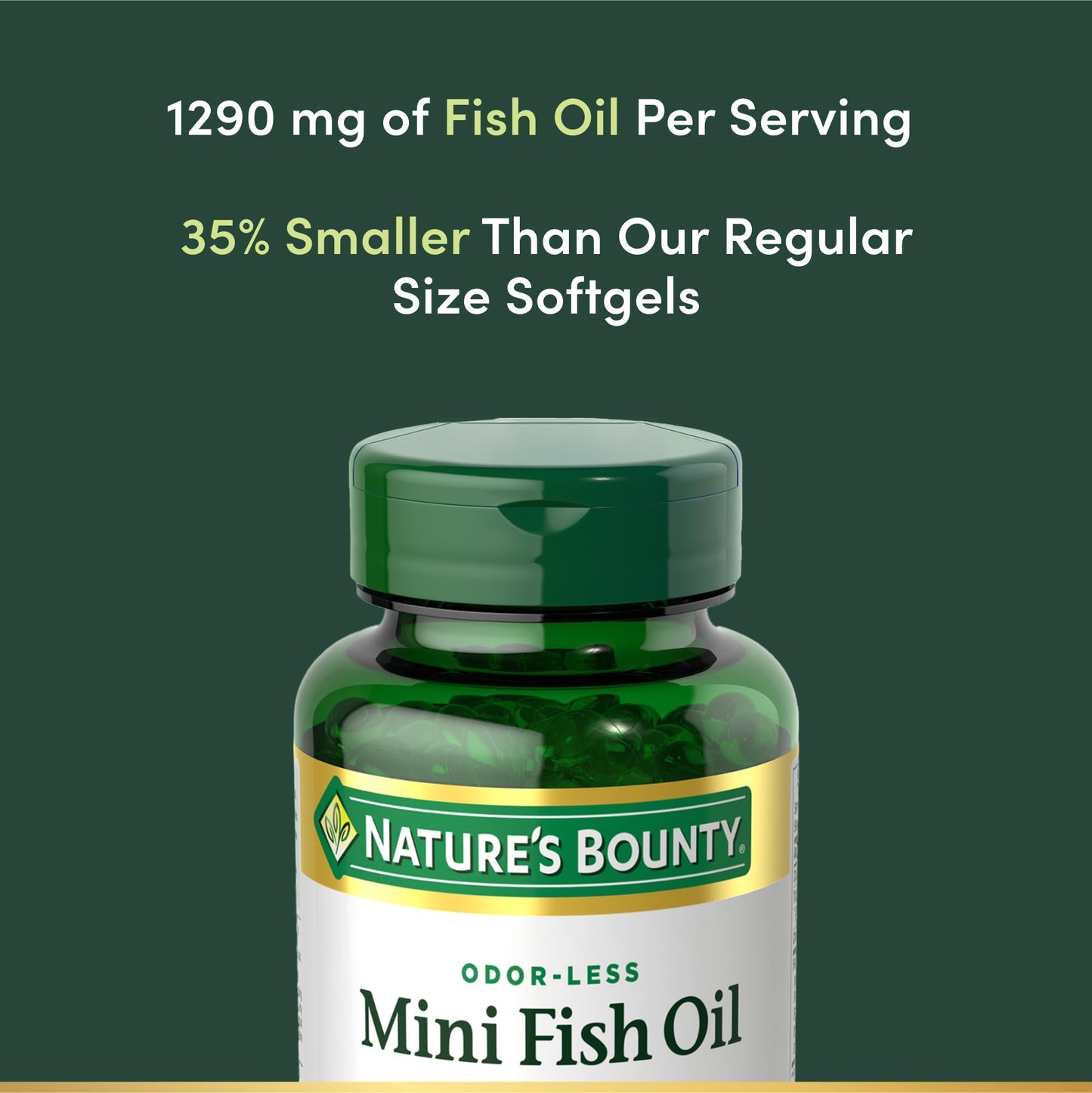 Back label of Nature's Bounty burpless mini fish oil highlighting the supplement facts.