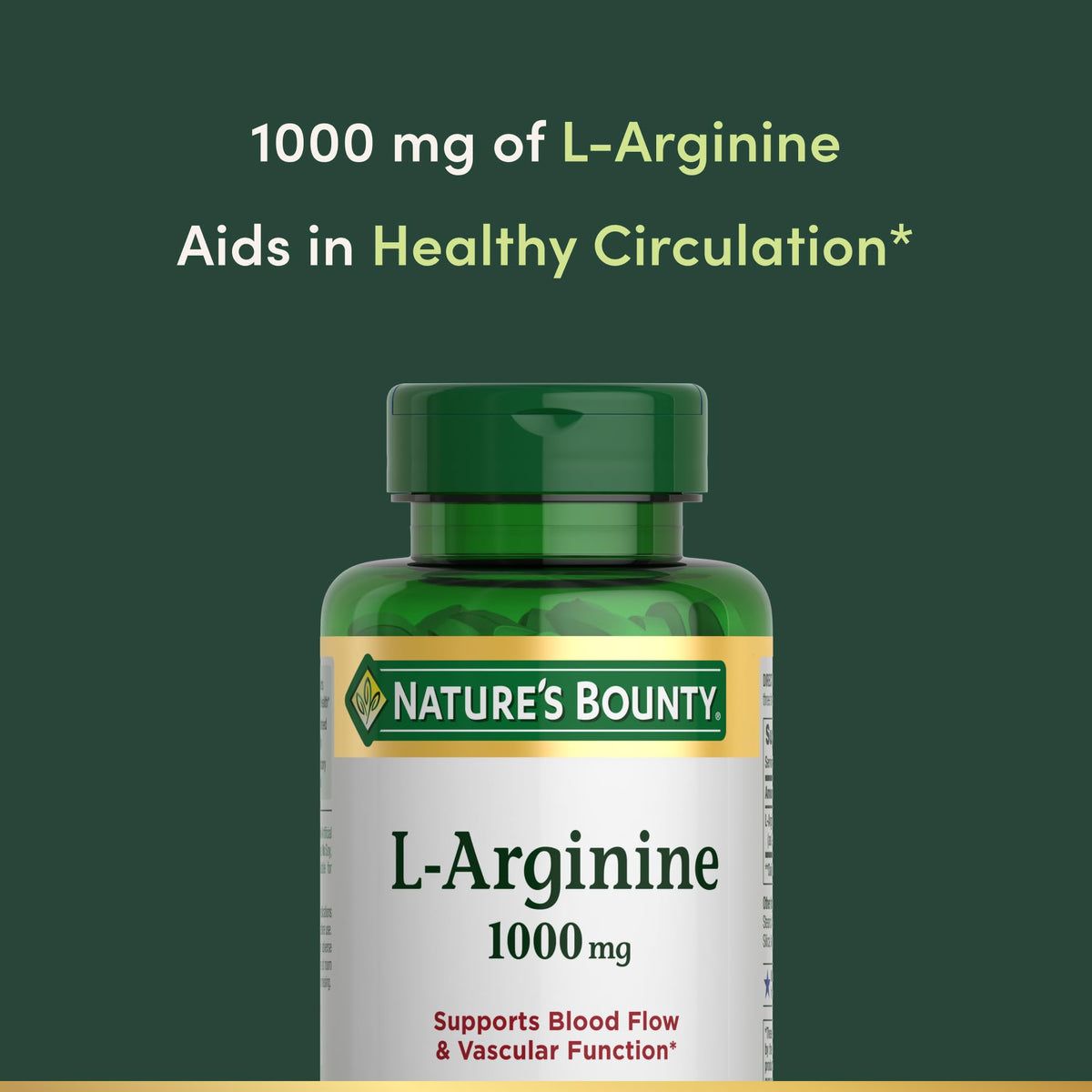 Nature's Bounty L-Arginine 50 tablets bottle side angle