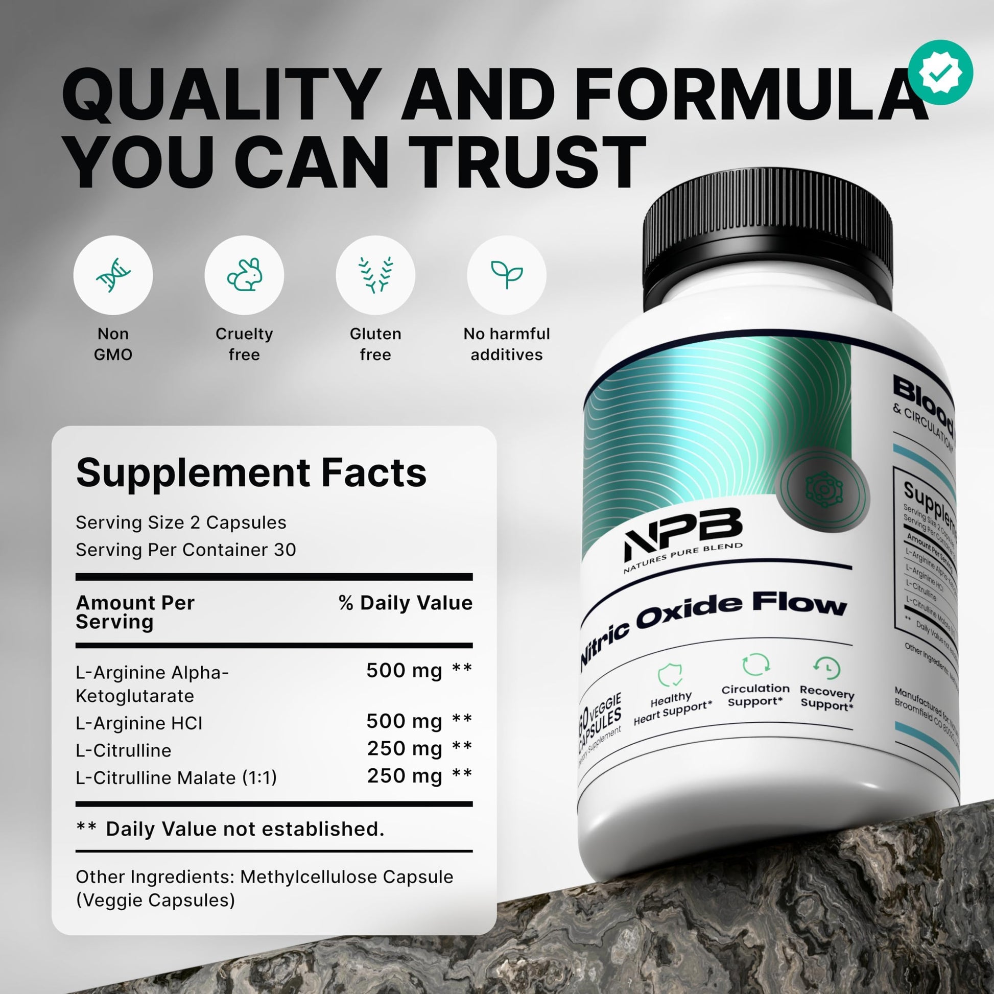 Nature's Pure Blend L Arginine and L Citrulline capsules supplement facts label