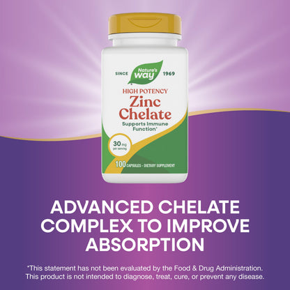 Nature's Way Zinc Chelate immune defense health supplement close up