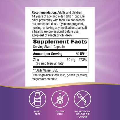 Nature's Way Zinc Chelate 100 Capsules clean formula allergen free details