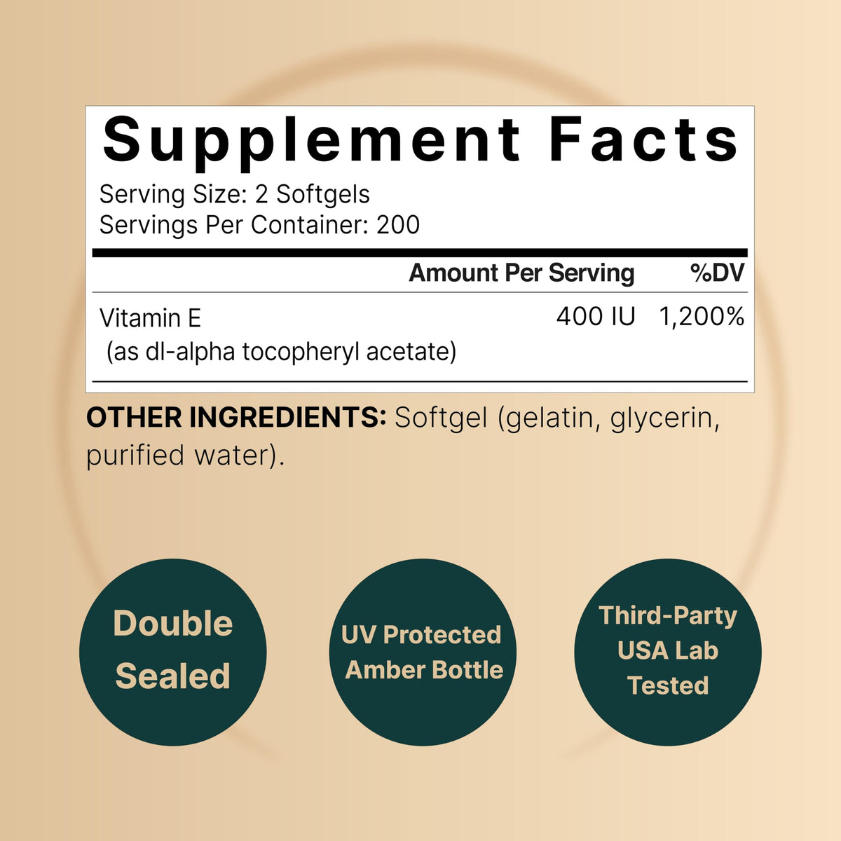 NatureBell Vitamin E 400 IU liquid softgels formula close up