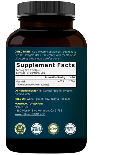 Premium 400 IU Vitamin E oil softgels dietary supplement lifestyle product image