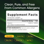 Close up view of golden liquid vitamin E softgels