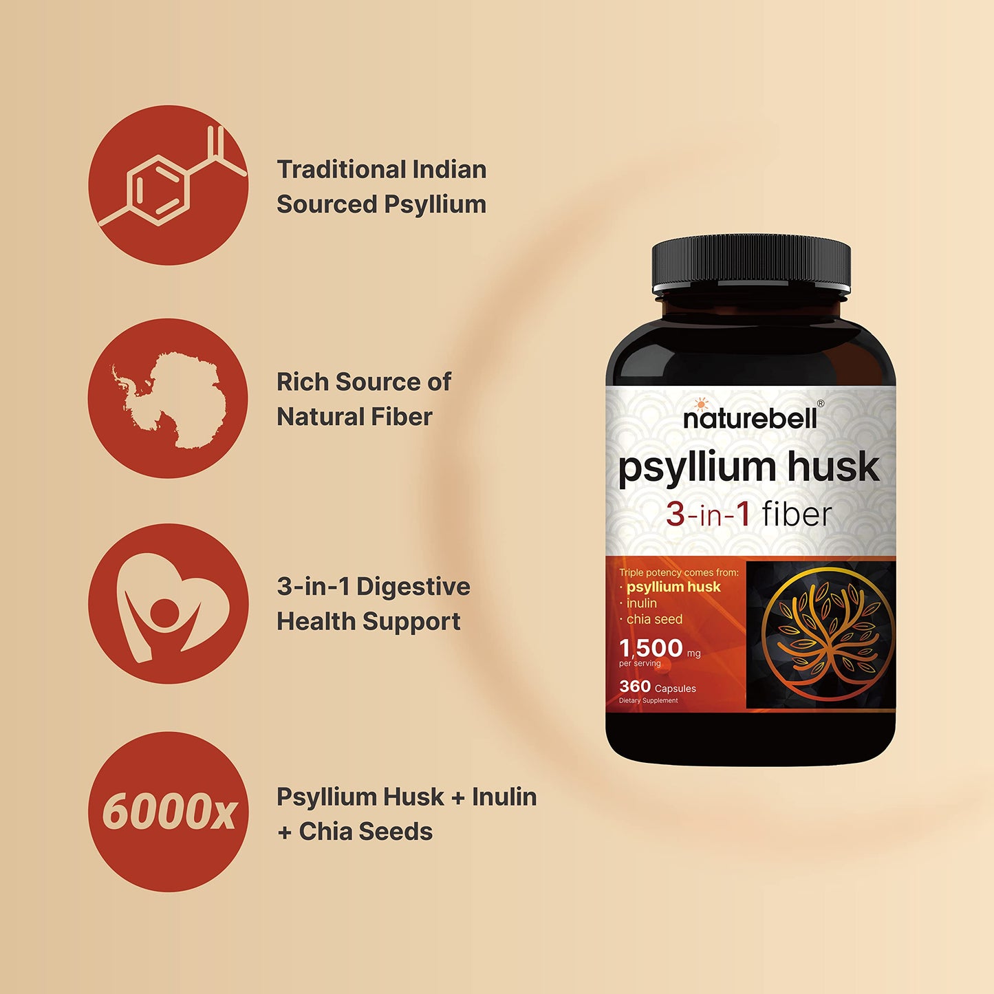 Side view of NatureBell digestive health supplement bottle