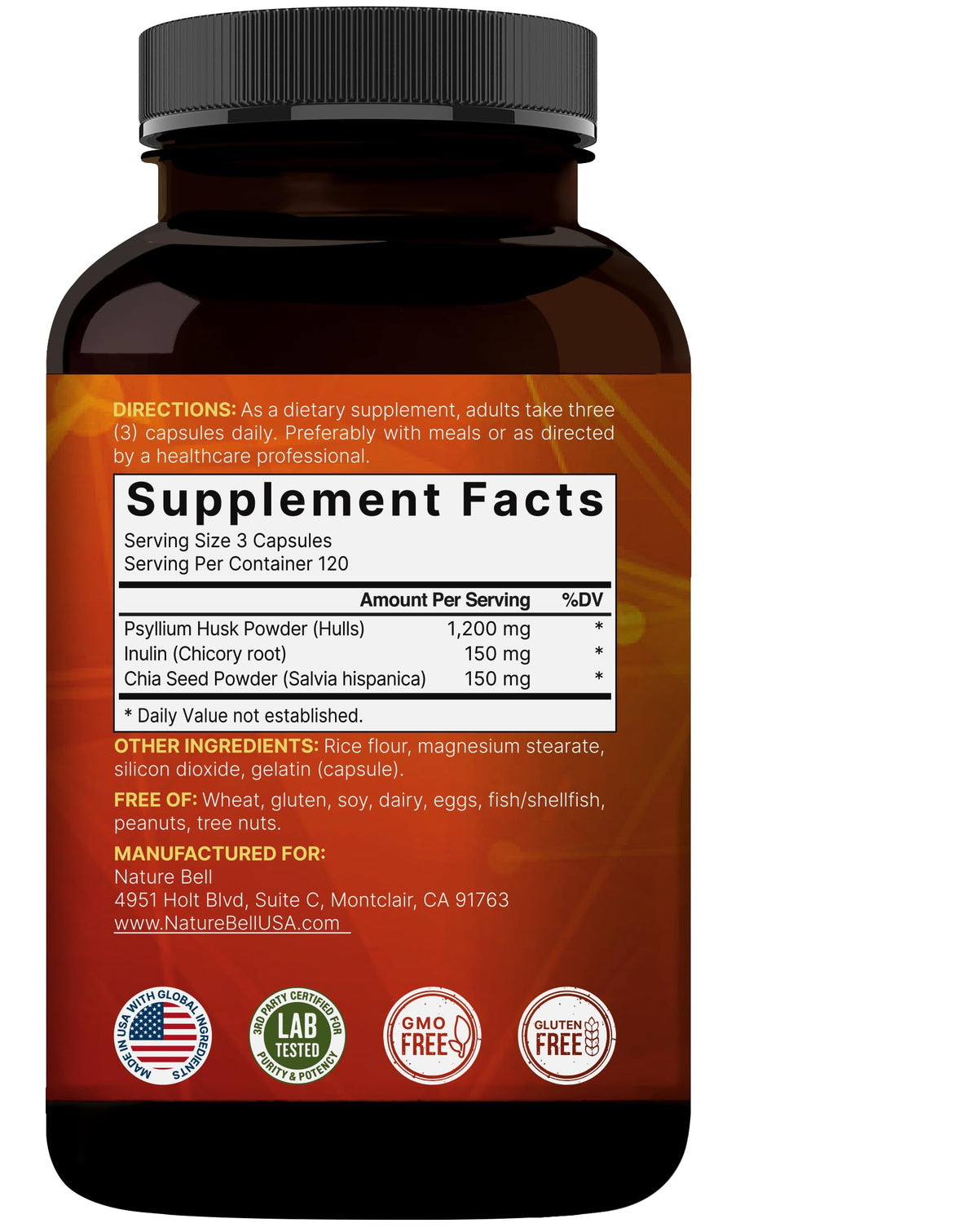 NatureBell Psyllium Husk capsules for gut health branding